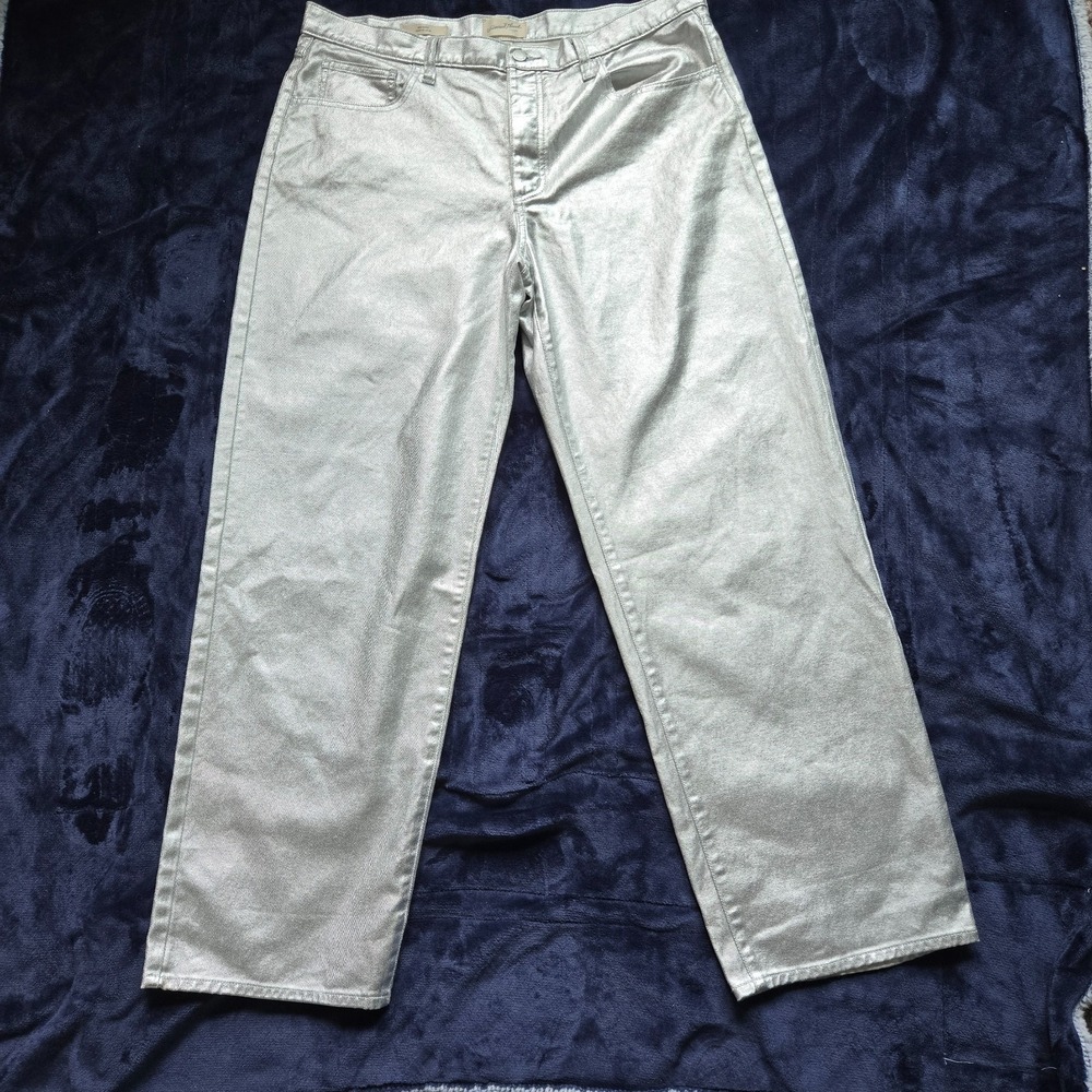 Universal Thread Womens Silver Jeans Metallic Sz 14R 90s Baggy 100% Cotton Disco